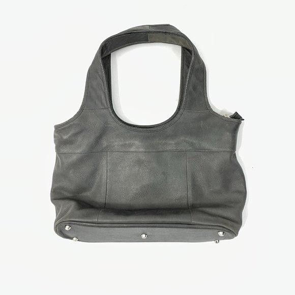 Piel Colombian Leather Shoulder Bag Gray Zippered Medium Laptop Tote - Picture 2 of 11